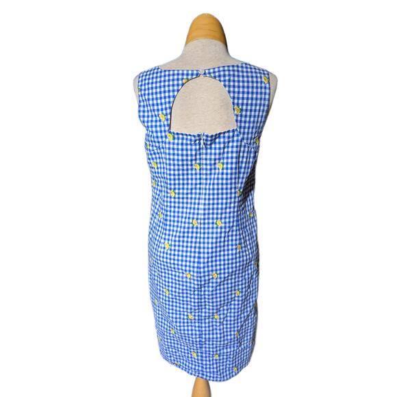 Talbots Blue Cotton Gingham Lemon Embroidered Knee Length Shift Dress Sz 6 - Picture 3 of 7